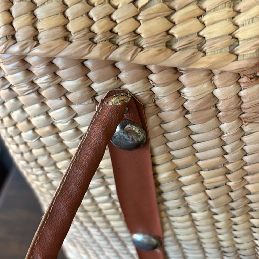 Handcrafted Floral Woven Tote Bag Vintage Orange and tan - Picture 7 of 11